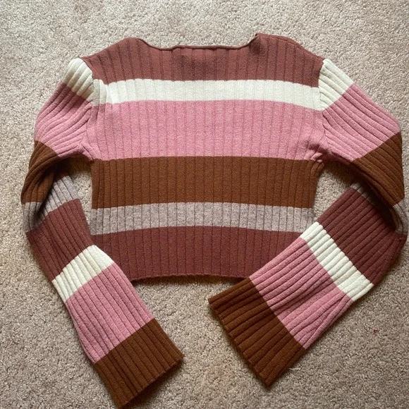Altar'd State Pink and Brown Striped Sweater - Picture 3 of 3